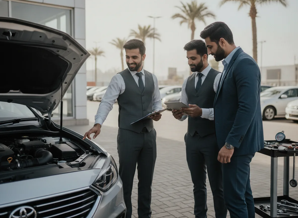 Real photo of experienced car sale advisors in