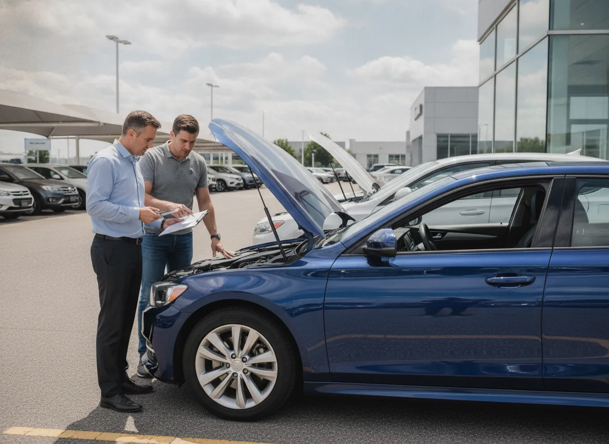 Real photo of experienced used-car sale advisors with